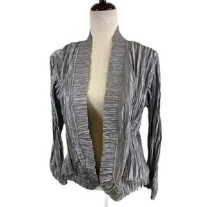 Chicos Royal Ruffle Blouse Cyber Grey Textured Blazer Size 1‎ Medium 8 10
